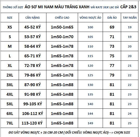 BẢNG SIZE ÁO NAM 23