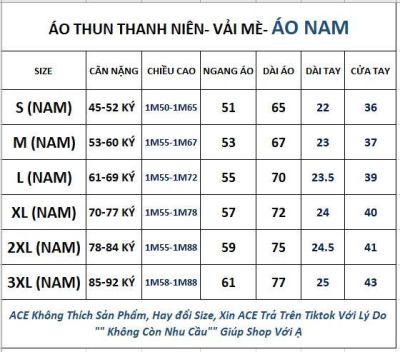 ÁO NAM - THANH NIÊN VIỆT NAM - VẢI MÈ- MỀM MÁT - THOÁNG KHÍ - KHÔNG XÙ LÔNG - CÓ SIZE TỪ 35 KÝ - 90 KÝ