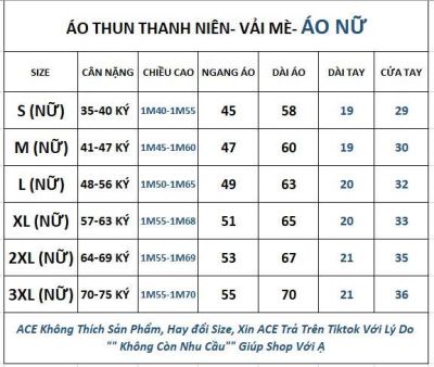 ÁO NỮ - THANH NIÊN VIỆT NAM - VẢI MÈ- MỀM MÁT - THOÁNG KHÍ - KHÔNG XÙ LÔNG - CÓ SIZE TỪ 35 KÝ - 70 KÝ