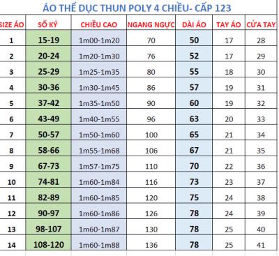 ÁO THỂ DỤC - VẢI POLY- CO GIÃN 4 CHIỀU - MỀM MÁT - THOÁNG KHÍ - KHÔNG XÙ LÔNG - CÓ SIZE TỪ 15 KÝ ĐÉN 120 KÝ
