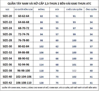 QUẦN TÂY NAM - THUN 2 BEN - VẢI KAKI THUN ATC - CO GIÃN - DÀY MƯỢT