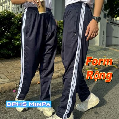 QUẦN THỂ DỤC XANH ĐEN - 3 SỌC TRẮNG- VẢI BÓNG CÀO - FORM RỘNG - ÍT CO GIÃN - THÍCH HỢP VÙNG LẠNH