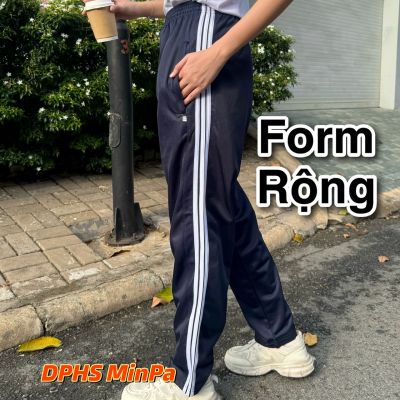 QUẦN THỂ DỤC XANH ĐEN - 3 SỌC TRẮNG- VẢI BÓNG CÀO - FORM RỘNG - ÍT CO GIÃN - THÍCH HỢP VÙNG LẠNH