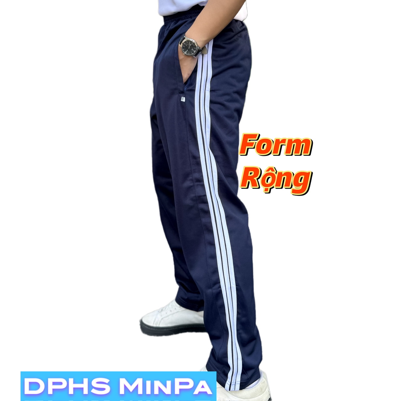 QUẦN THỂ DỤC XANH ĐEN - 3 SỌC TRẮNG- VẢI BÓNG CÀO - FORM RỘNG - ÍT CO GIÃN - THÍCH HỢP VÙNG LẠNH